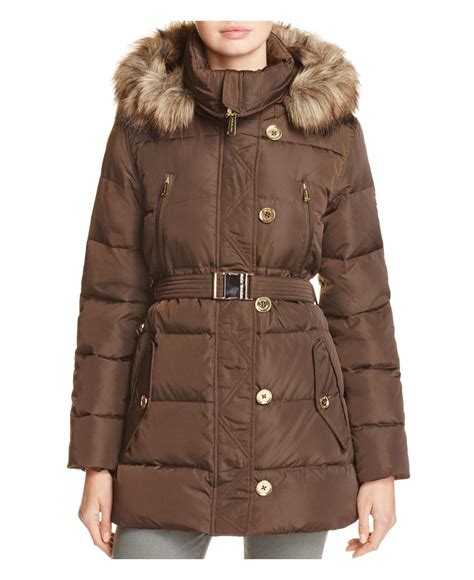 michael michael kors faux fur trimmed belted parka|Faux Fur Trim Ciré Belted Parka .